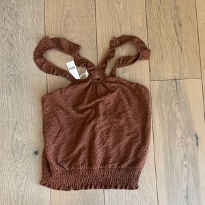 NWT Anthropologie Rust Brown Ruffled Ring-Neck Tank